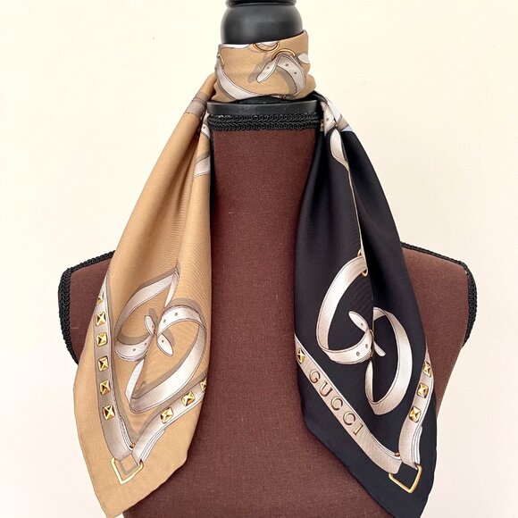 New Gucci Color-Block Black Beige Scarf with Gucci Gift Box main image 6